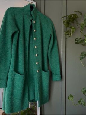 Cozy Green Button-Front Partially Wool Coat
